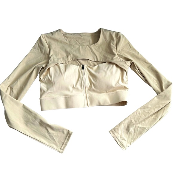 Sport bra top nude cropped long sleeve front zipper size S/M - Picture 3 of 7